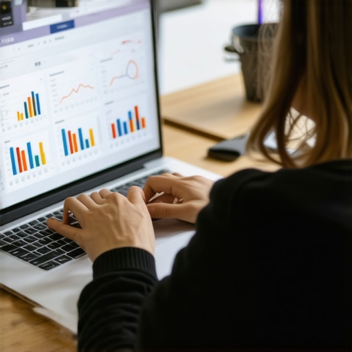 Advanced Local SEO Analysis Person analyzing local SEO data on a laptop with charts and graphs.