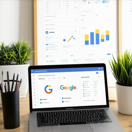 Person reviewing Google My Business analytics on a laptop in a tech workspace