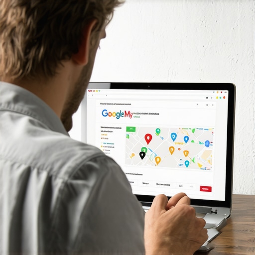 Person working on Google My Business profile to recover rankings, with analytics on screen.