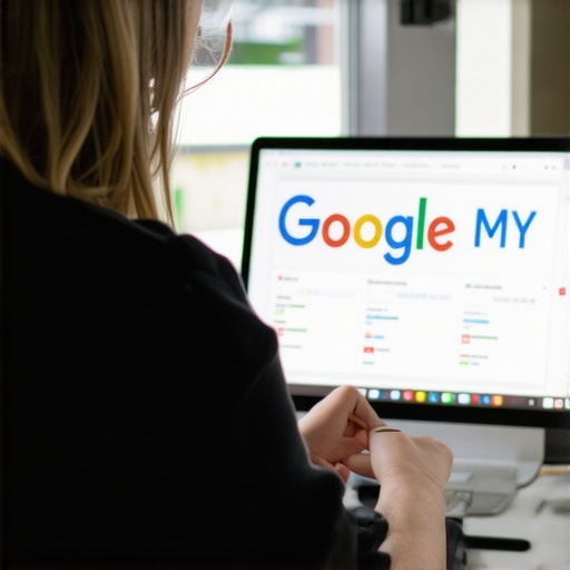 Business owner editing GMB profile on laptop