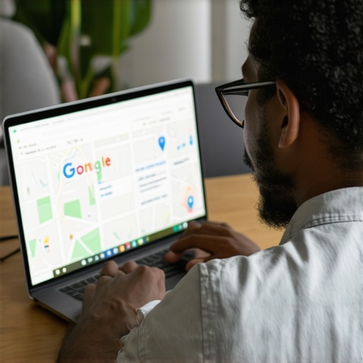 Digital marketer fixing Google Maps profile on laptop.