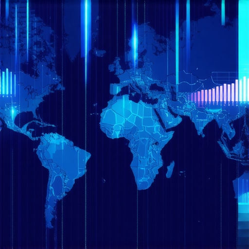 Illustration of a digital map with fluctuating ranking indicators and analysis tools