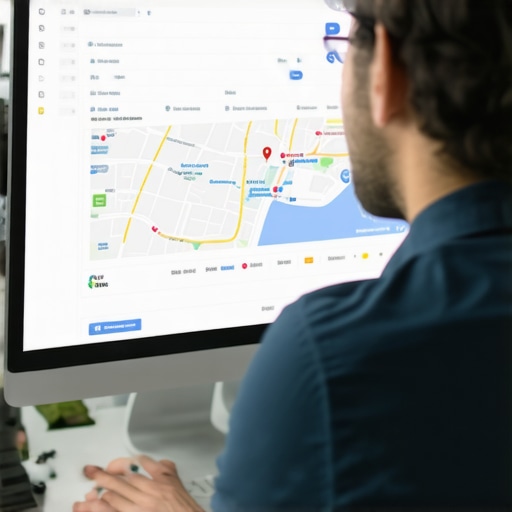 Person reviewing Google Maps ranking graphs on computer monitor.