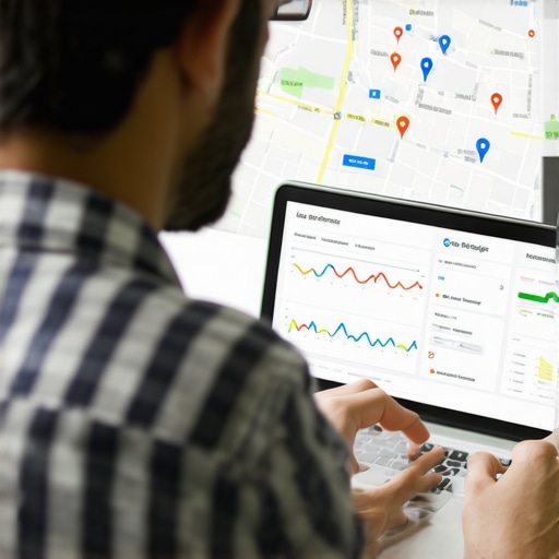 Person reviewing Google My Business performance analytics during ranking recovery