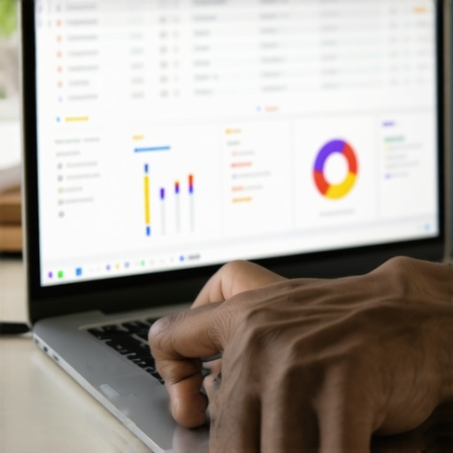 Person monitoring Google Maps rankings with analytics software on a laptop