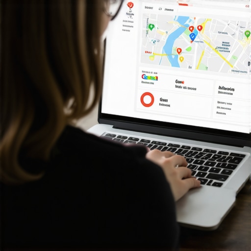 Analytics of Google Maps recovery Person reviewing Google Maps ranking data on a computer with charts.