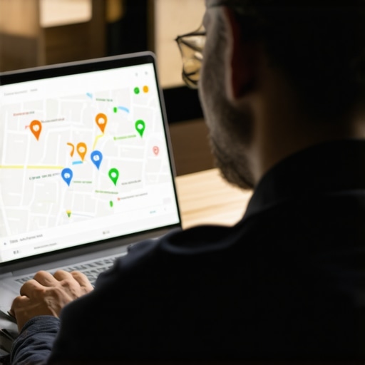 Business owner analyzing Google Maps ranking issues on a laptop