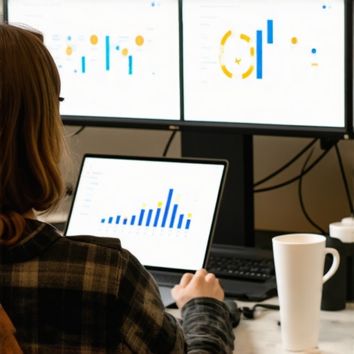 Google My Business Dashboard Analysis A person reviewing GMB analytics and error reports on a computer screen.