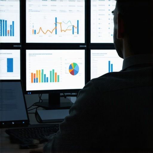 A workspace with computer screens displaying local SEO metrics, citation audits, and monitoring dashboards.