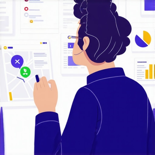 Person analyzing data on a computer screen with Google Maps imagery in the background.