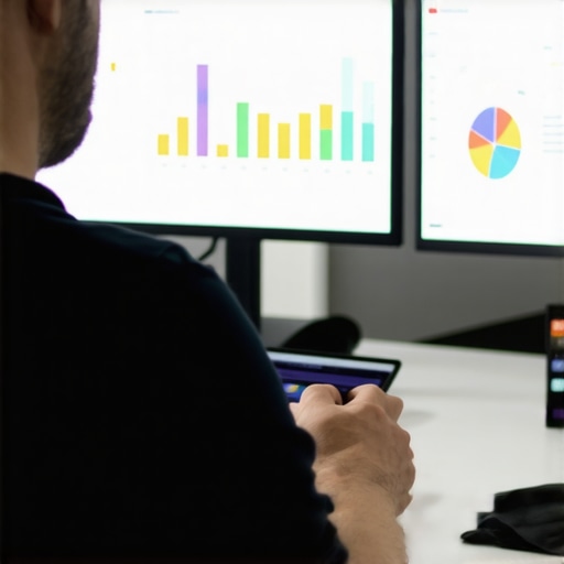 Person reviewing SEO data on screens highlighting local business rankings.