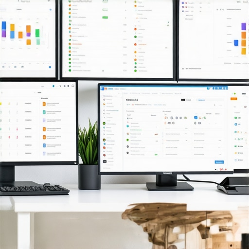 A professional workspace with screens showing analytics for local SEO, citation checks, and review monitoring.