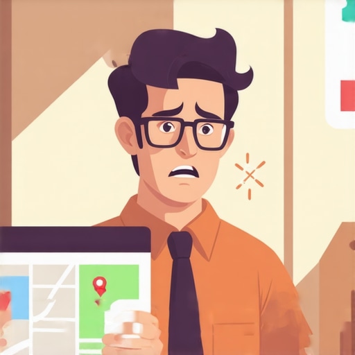 Business owner examining a digital map with warning signs and layered signals