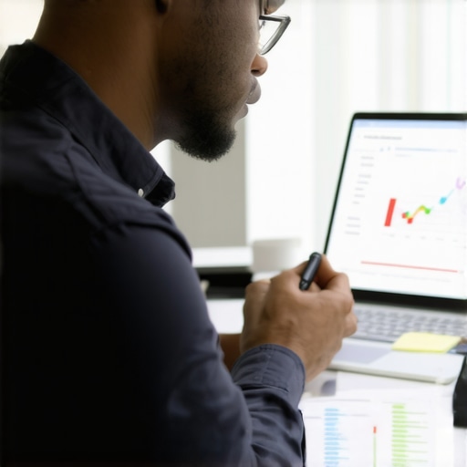 Business owner reviewing Google My Business profile on laptop